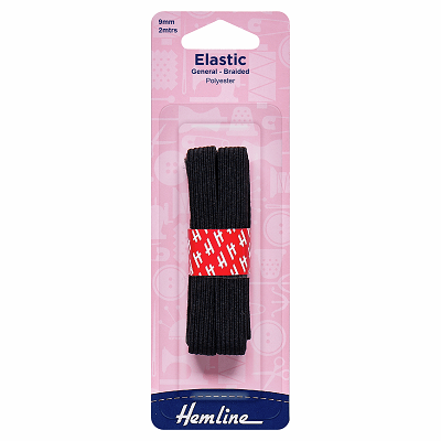 H621.9 General Purpose Braided Elastic: 2m x 9mm: Black - Back in stock